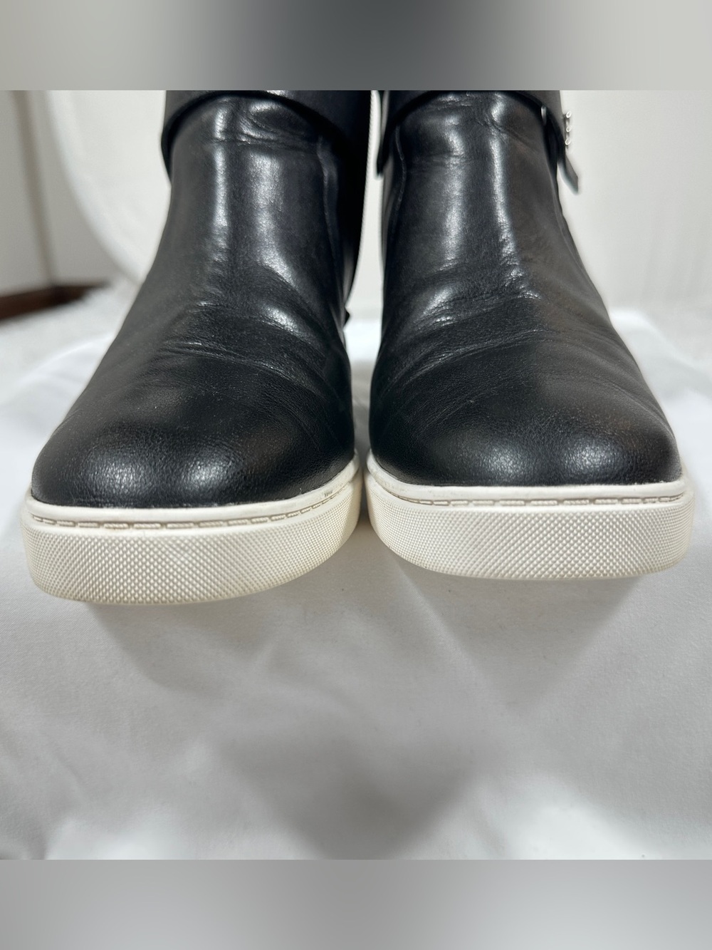 Linea Paolo Womens Sz 9,5 Black Leather Wedge Sneaker Boots Side Zip Comfort - Picture 10 of 16